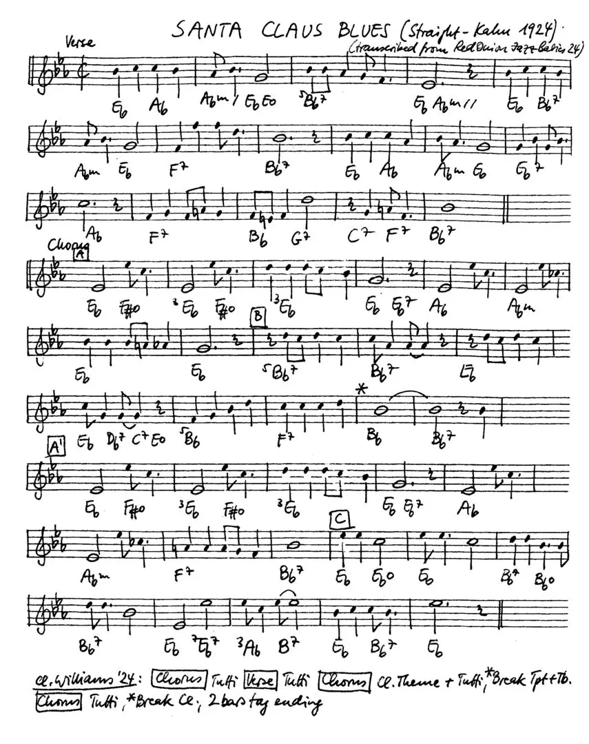santa claus blues free jazz leadsheet - Courtesy of the Jungle Jazz Band